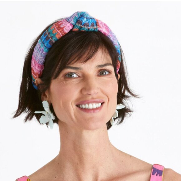 Lele Sadoughi Raffia Knotted Headband in Sunset Rainbow - Picture 2 of 7